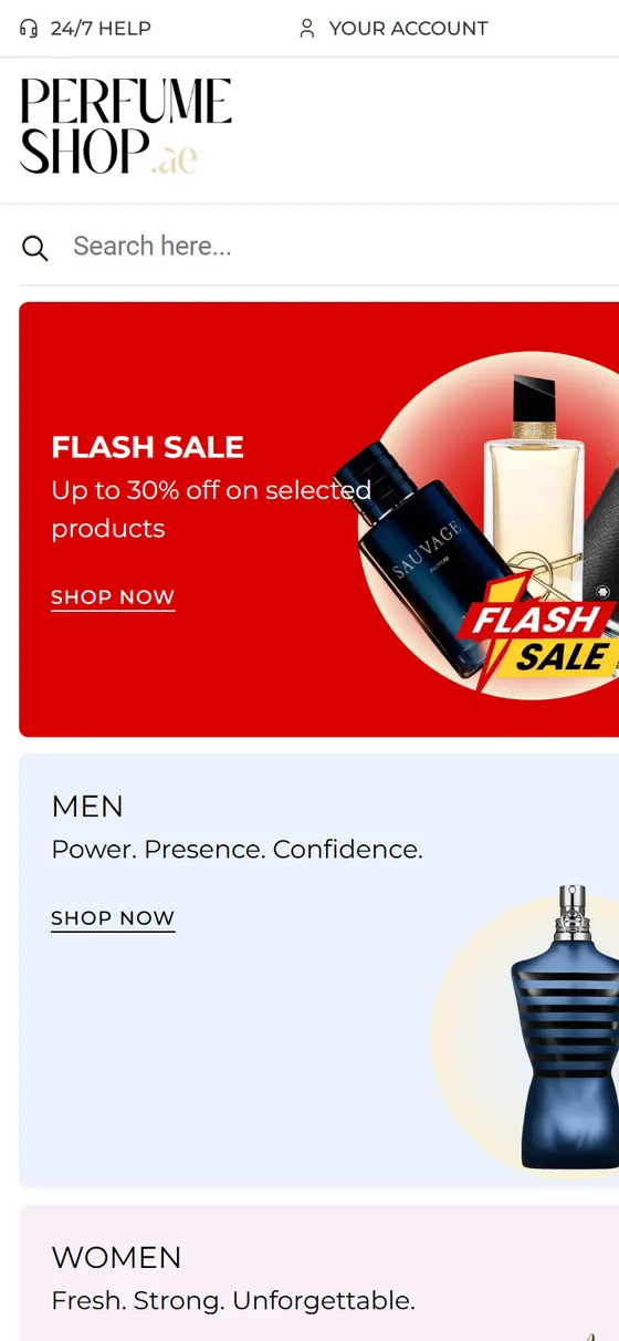 Perfume Shop website, home page