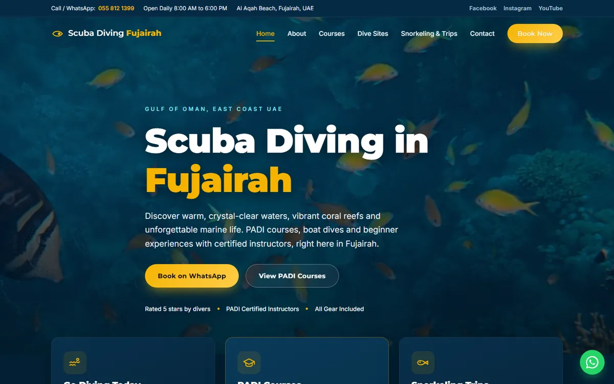 Scuba Diving Fujairah website, home page